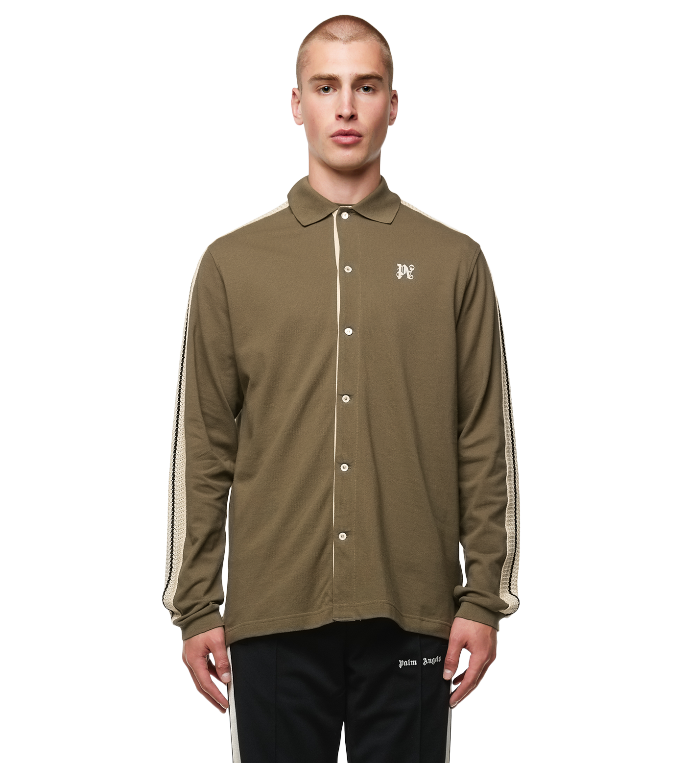 Allover Monogram Quilted Overshirt in grey - Palm Angels® Official