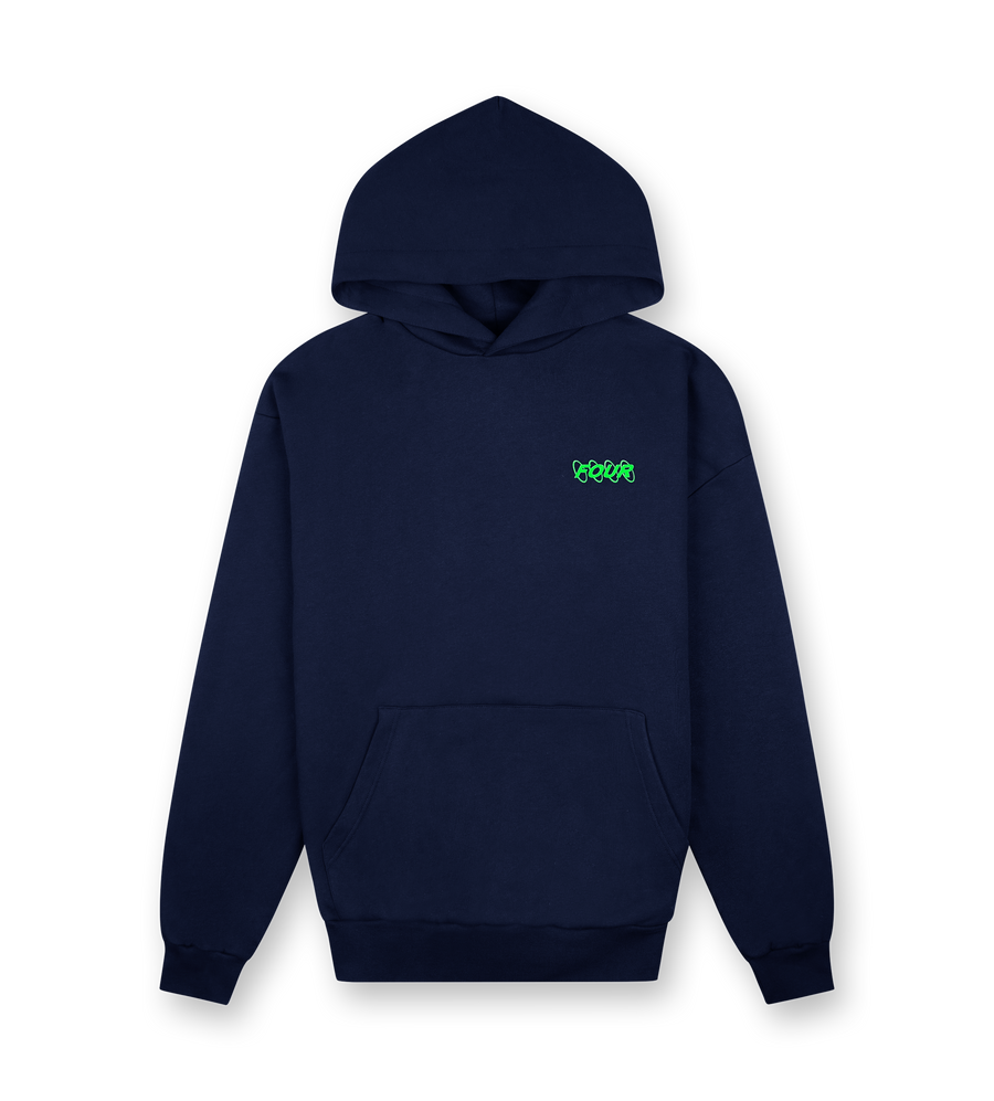 Neon Green Circles Logo Hoodie Marine Blue