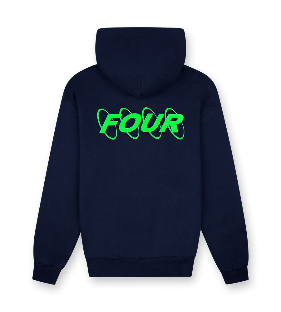 Neon Green Circles Logo Hoodie Marine Blue