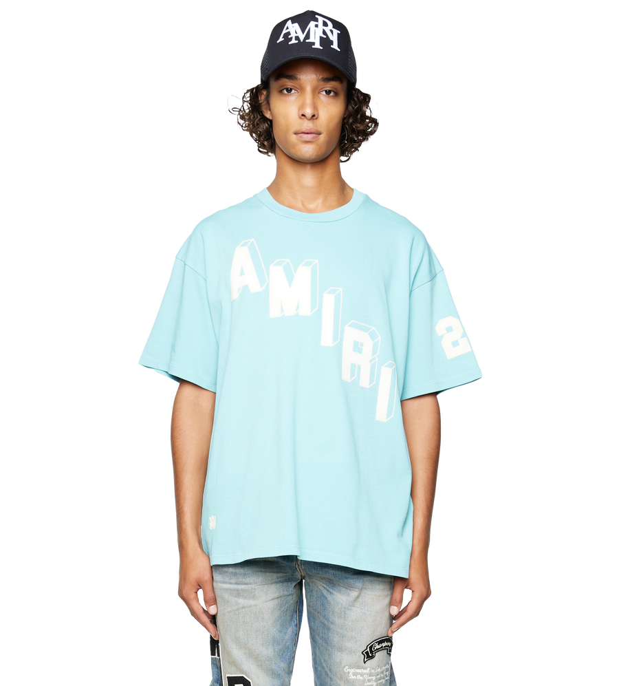 Amiri Argyle Monogram Silk Button-Up Shirt in Aqua