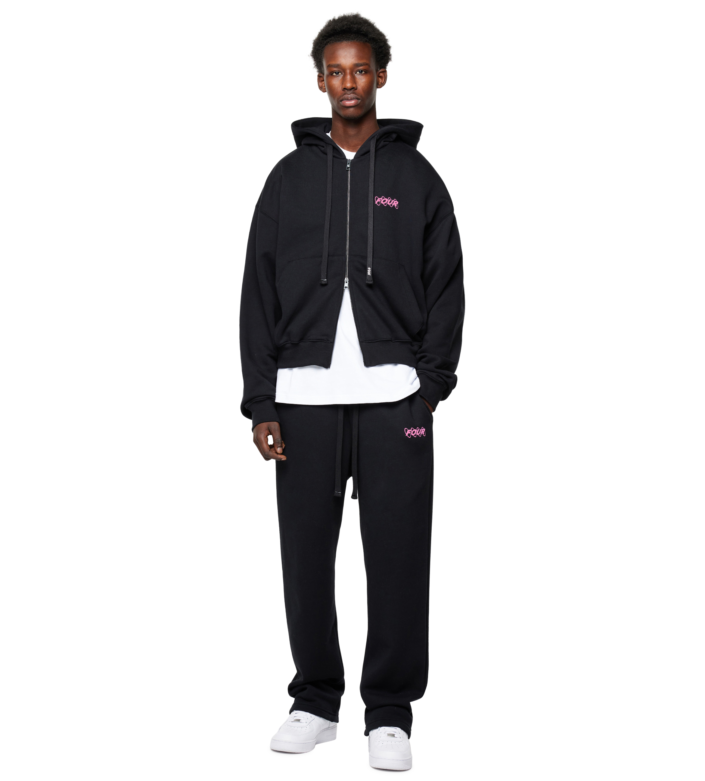 Circles Boxy Zip Up Hoodie Black/ Pink