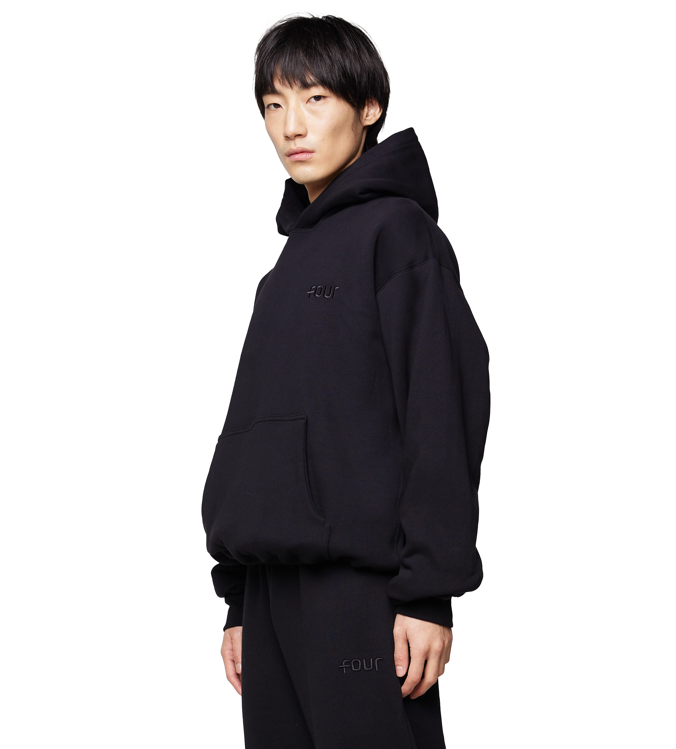 Double Layered Hoodie Logo Embroidery All Black