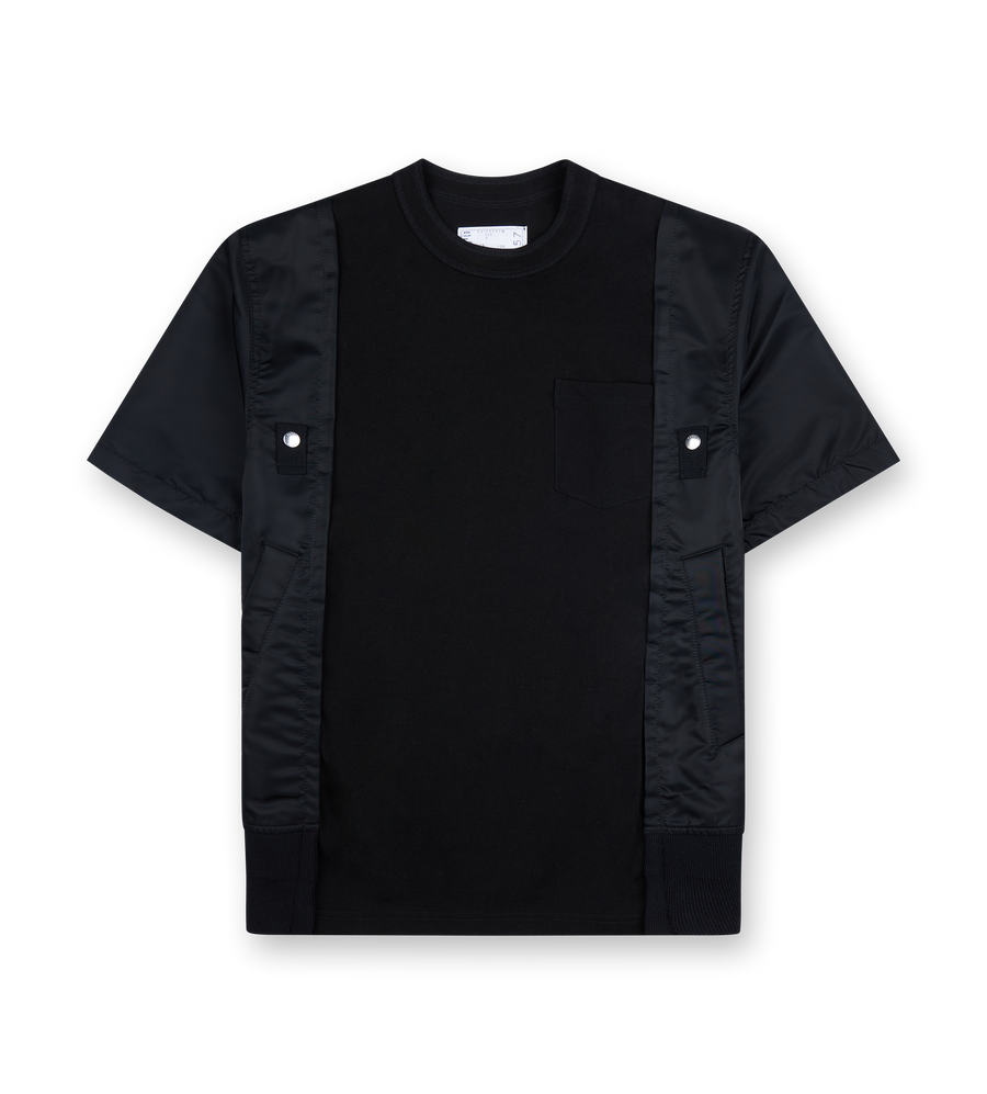 Nylon Twill x Cotton Jersey T-Shirt Black