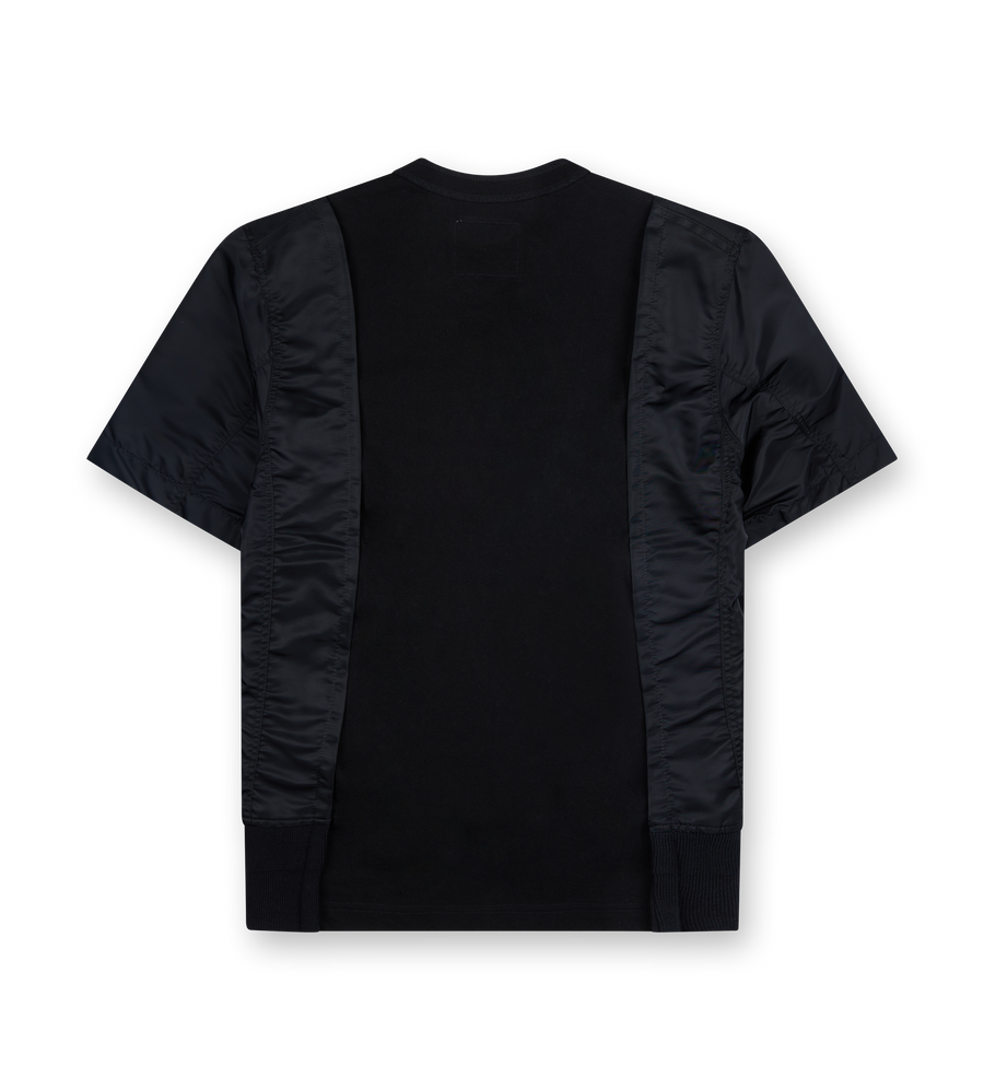 Nylon Twill x Cotton Jersey T-Shirt Black