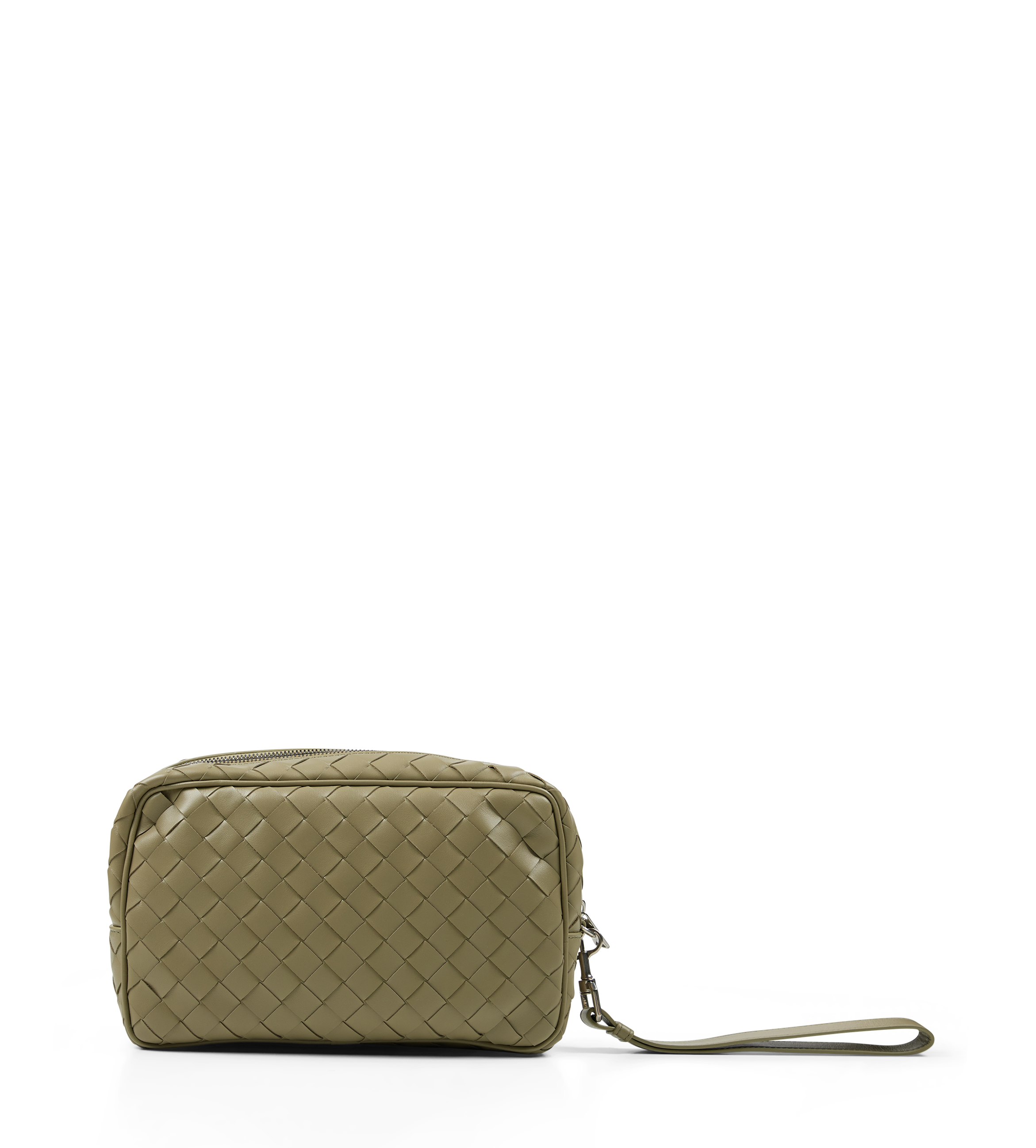 Intrecciato Pouch With Wristlet Travertine Silver