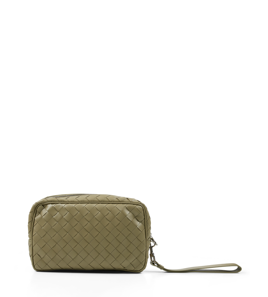 Intrecciato Pouch With Wristlet Travertine Silver