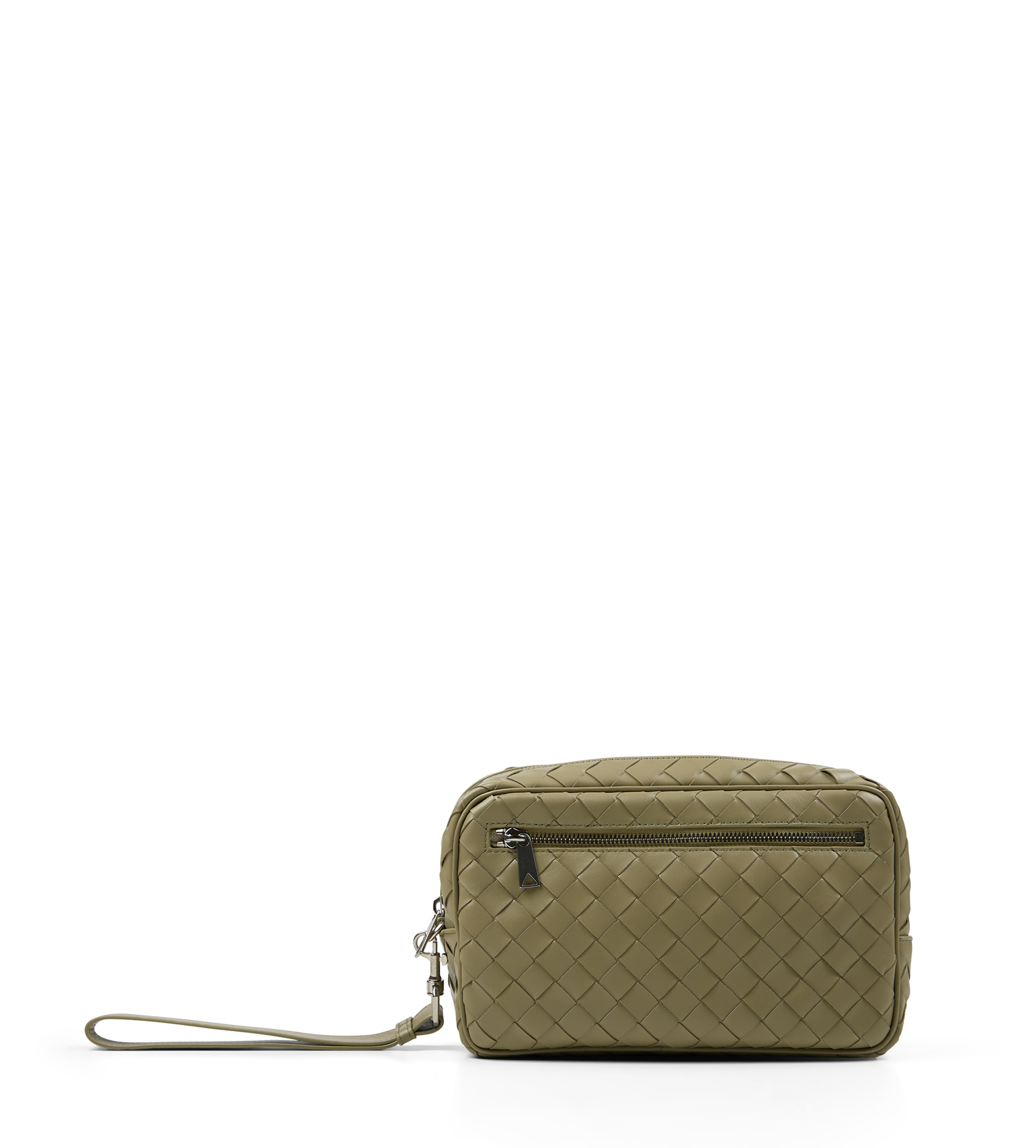 Intrecciato Pouch With Wristlet Travertine Silver