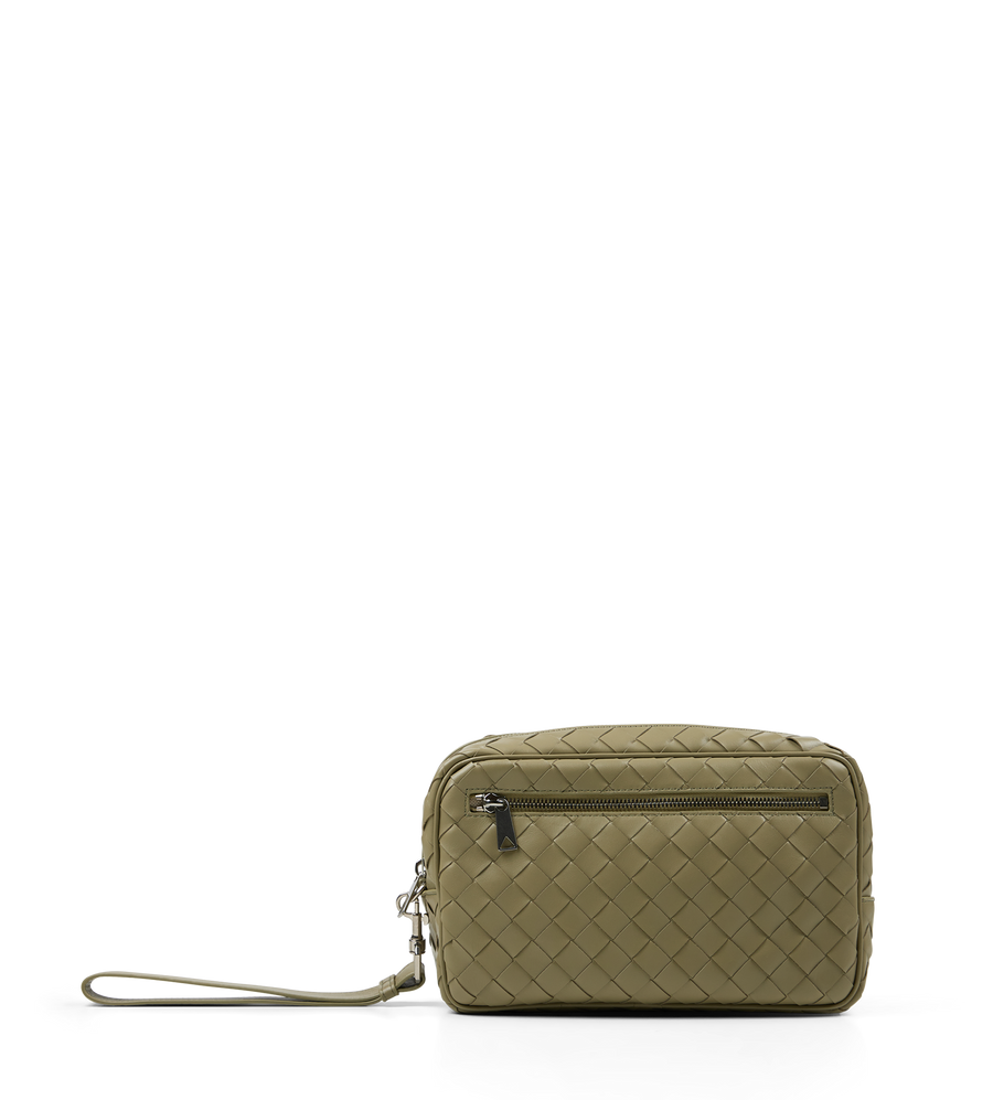 Intrecciato Pouch With Wristlet Travertine Silver