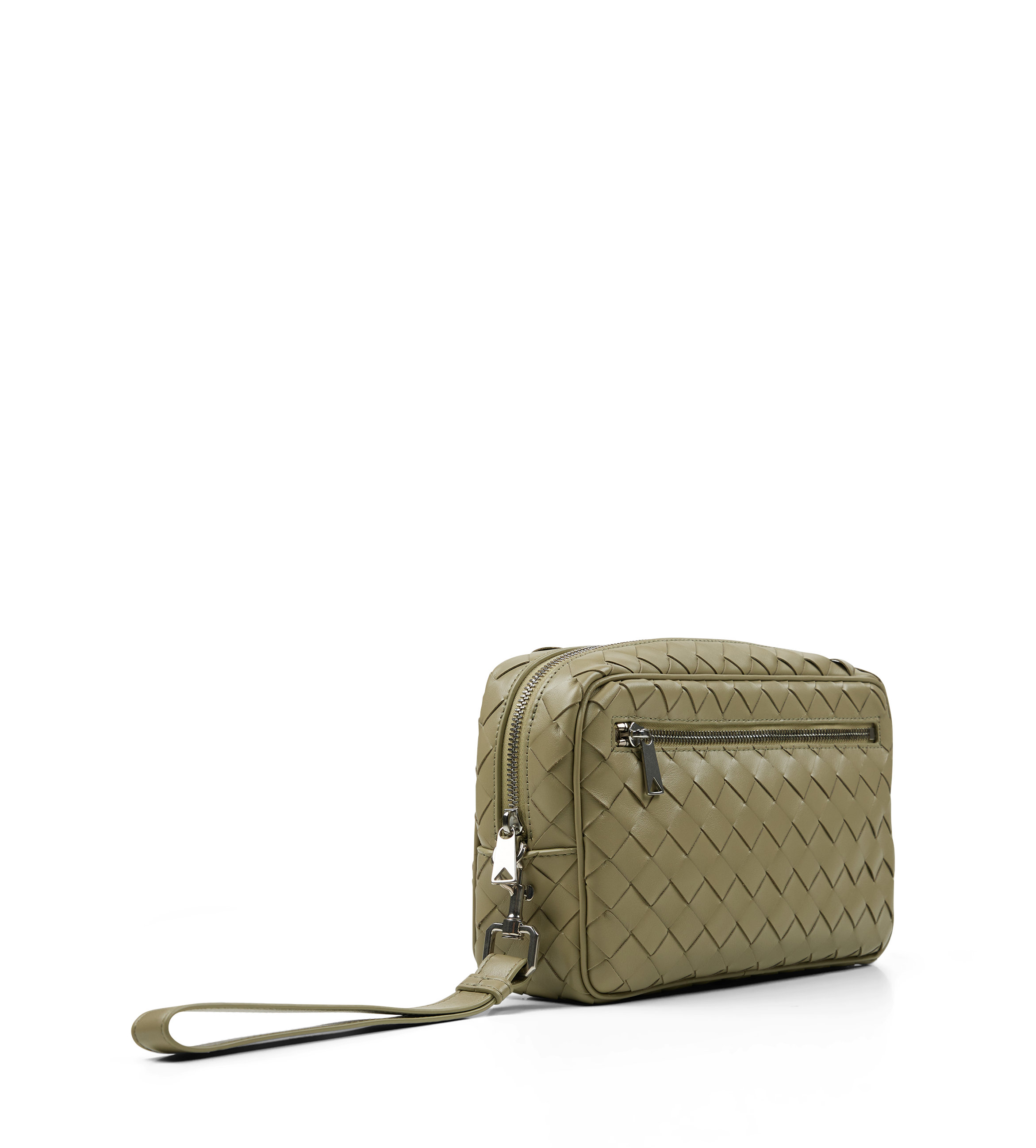 Intrecciato Pouch With Wristlet Travertine Silver