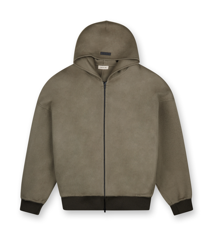 Double Wool Cashmere Hooded Bomber Wood