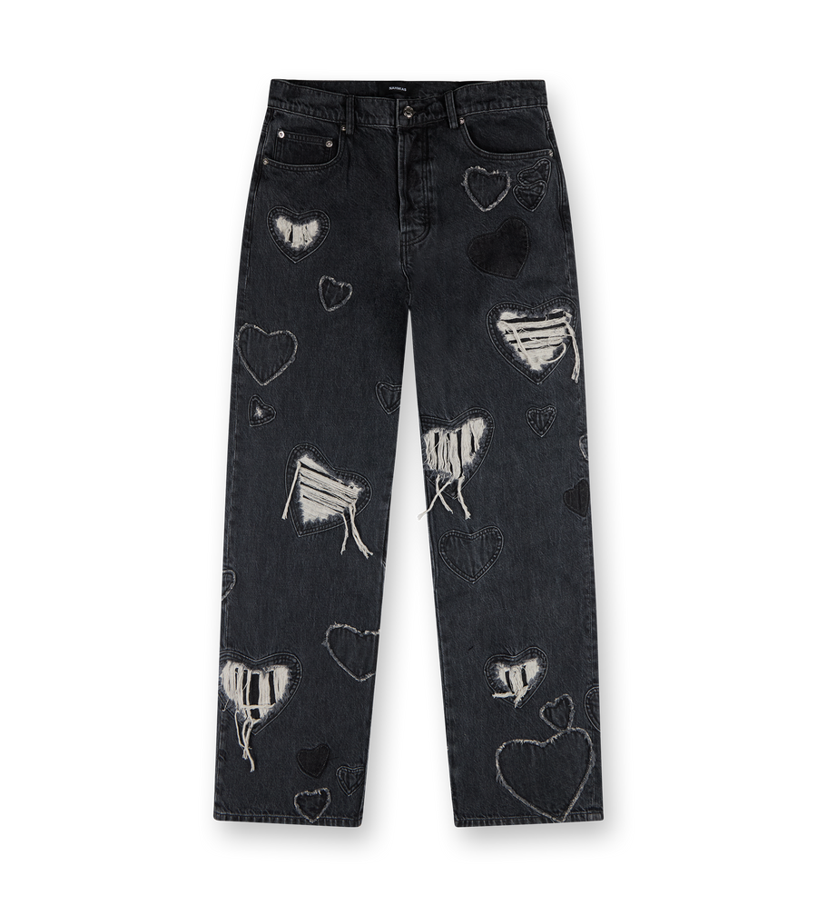 Heart Patchwork Jeans Black