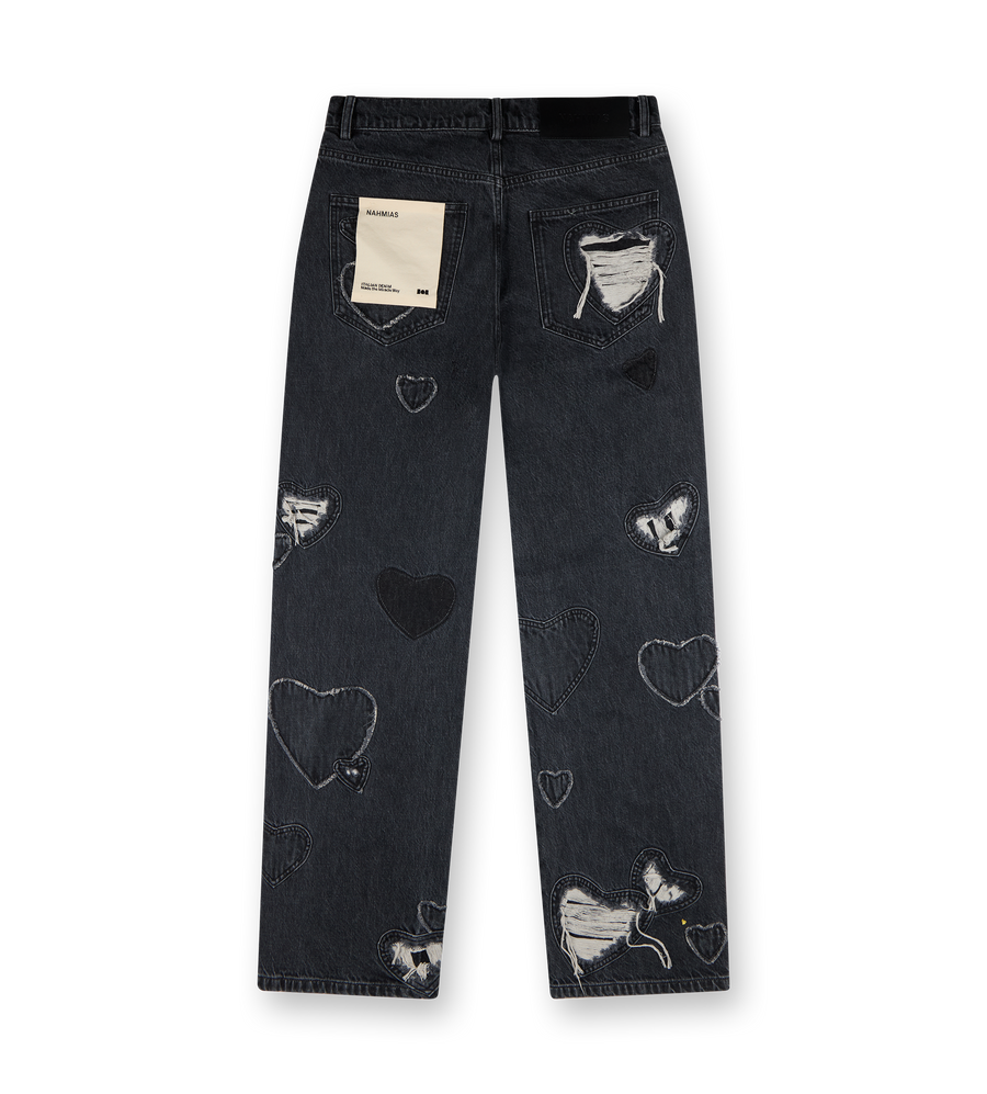 Heart Patchwork Jeans Black