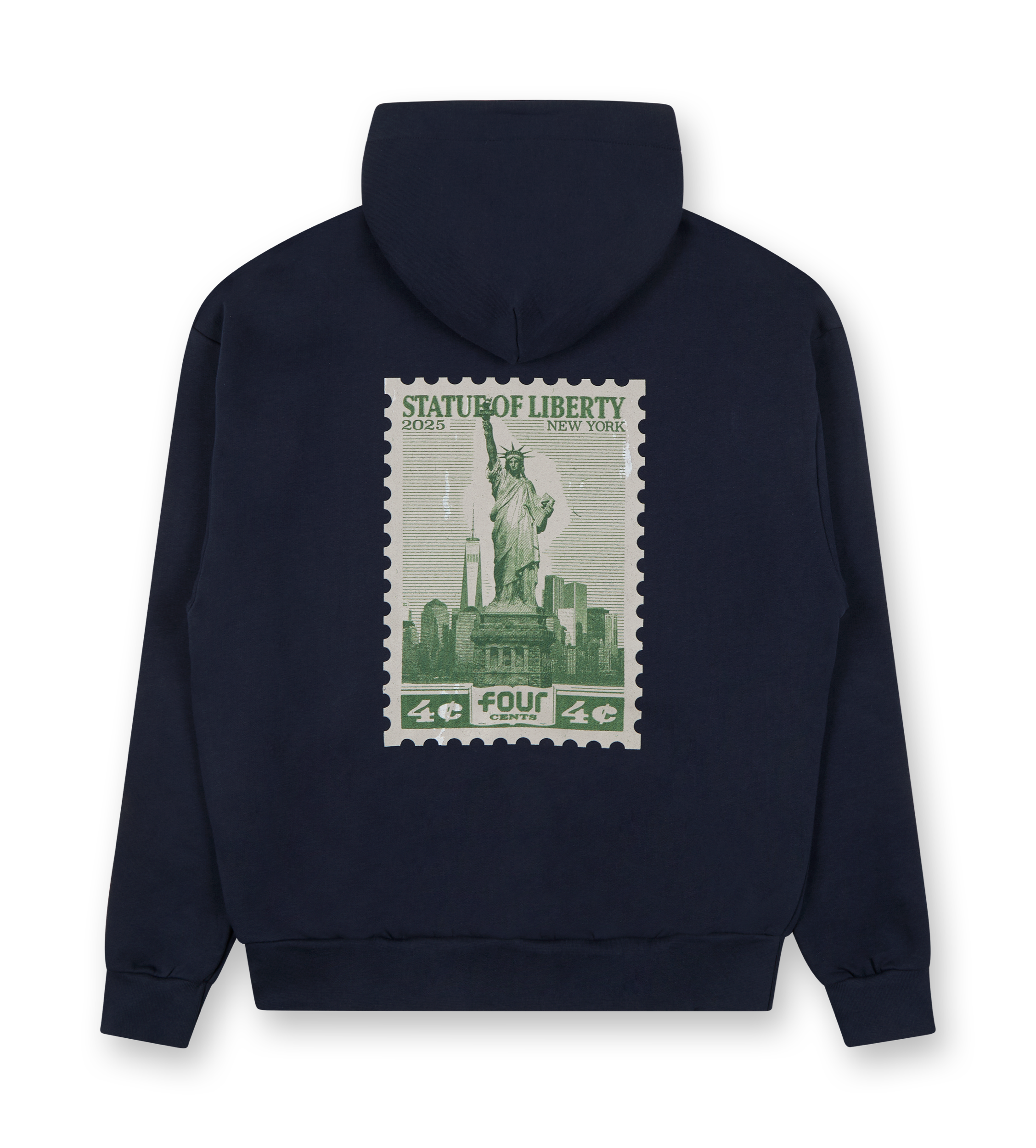 NY Stamp Statue of Liberty Hoodie Marine Blue