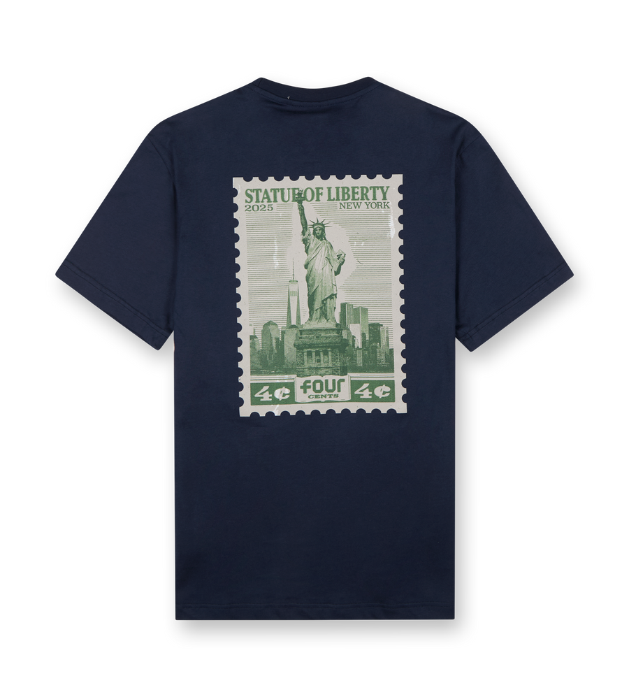 NY Stamp Statue of Liberty T-shirt Marine Blue