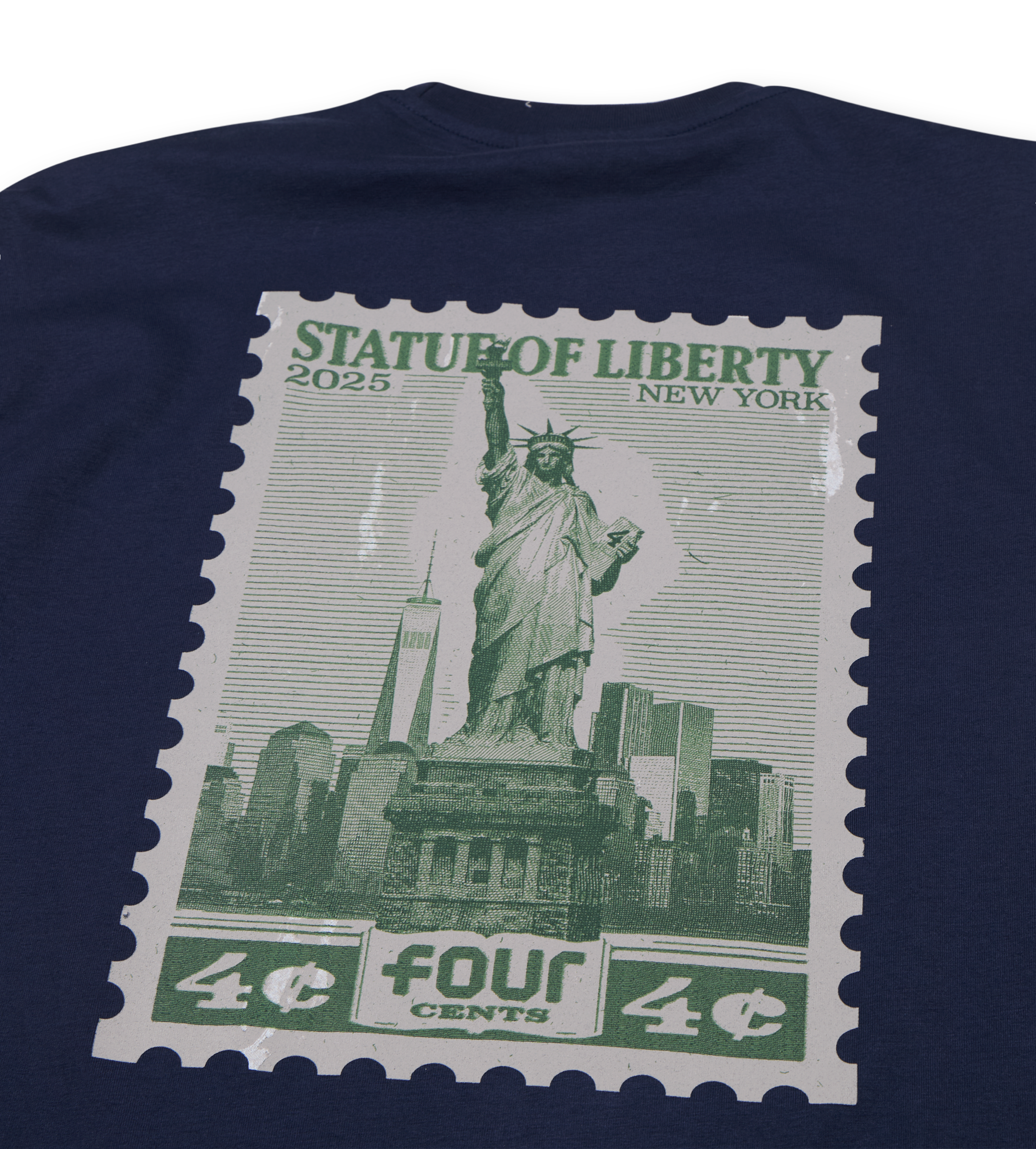 NY Stamp Statue of Liberty T-shirt Marine Blue