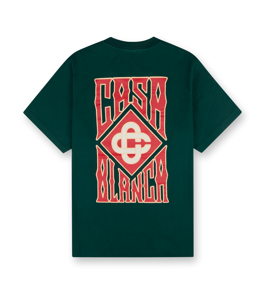 Gothic Stacked Logo Screen Printed T-shirt Green