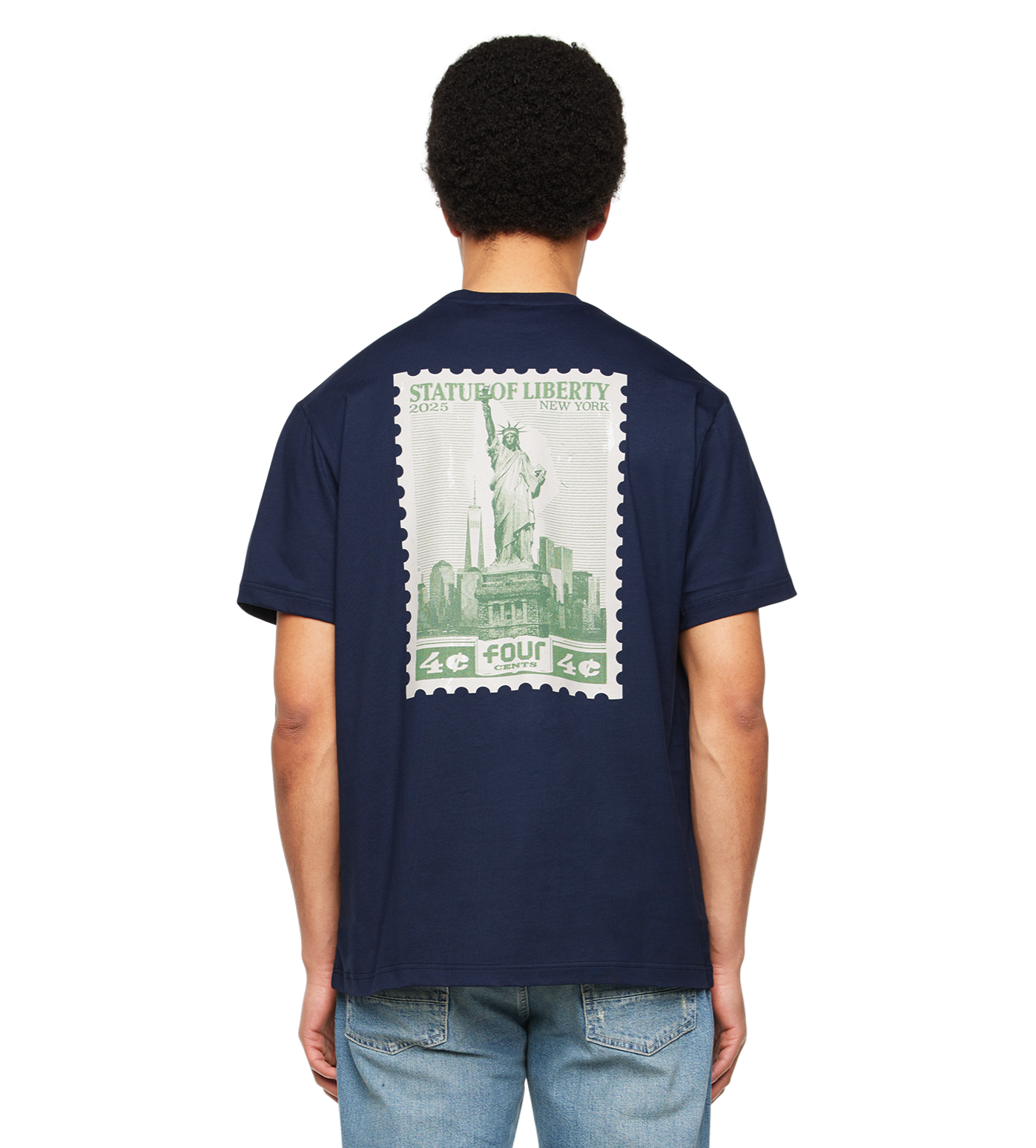 NY Stamp Statue of Liberty T-shirt Marine Blue