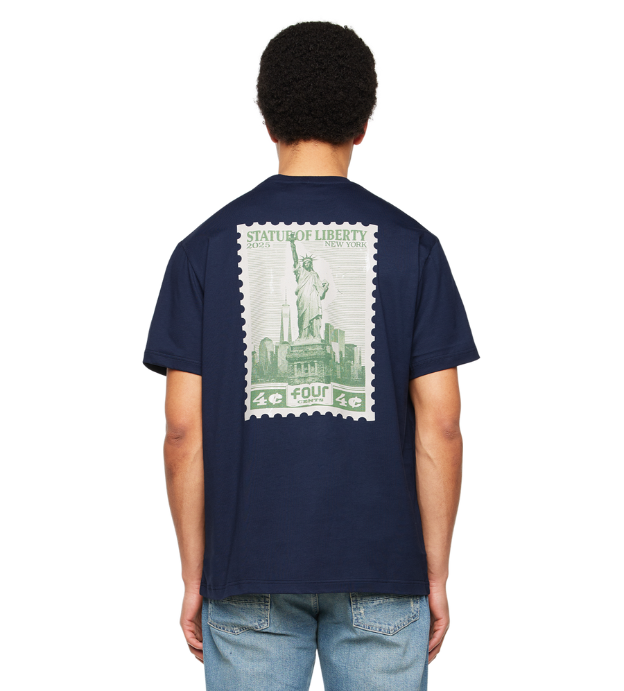 NY Stamp Statue of Liberty T-shirt Marine Blue