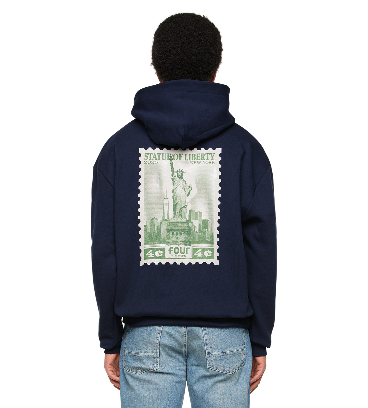 NY Stamp Statue of Liberty Hoodie Marine Blue