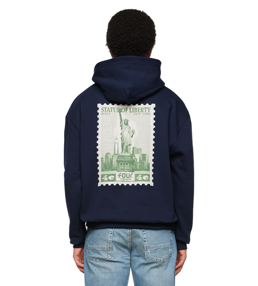 NY Stamp Statue of Liberty Hoodie Marine Blue