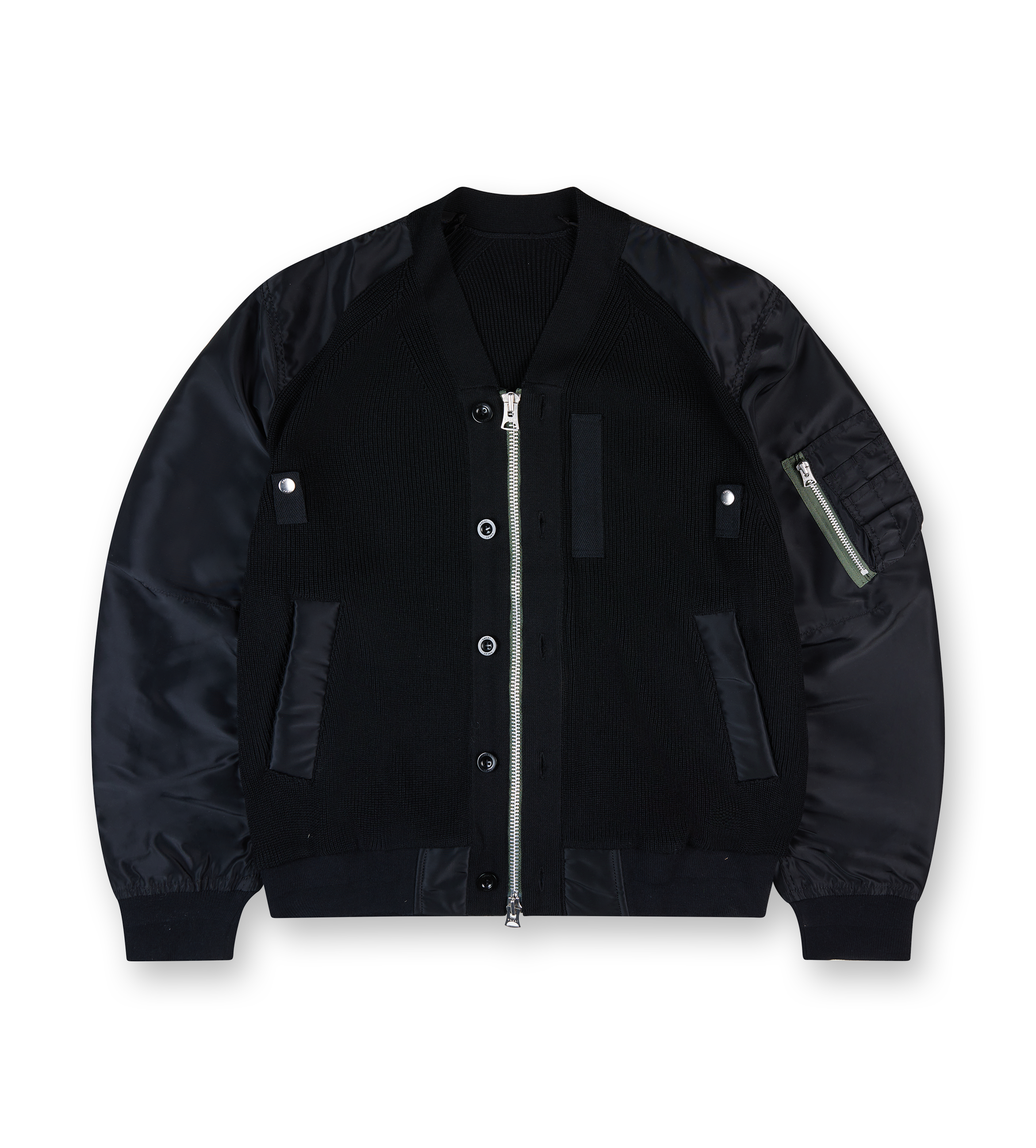 Nylon Twill x Knit Blouson Bomber Jacket Black