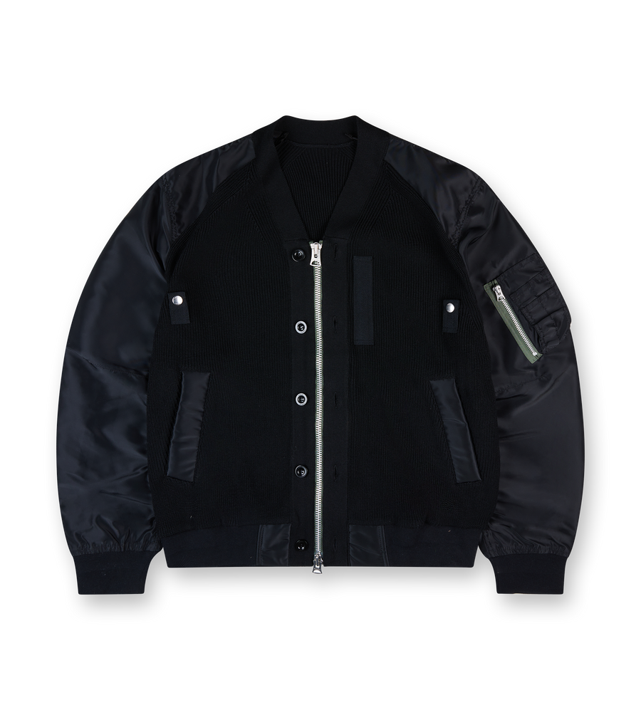 Nylon Twill x Knit Blouson Bomber Jacket Black