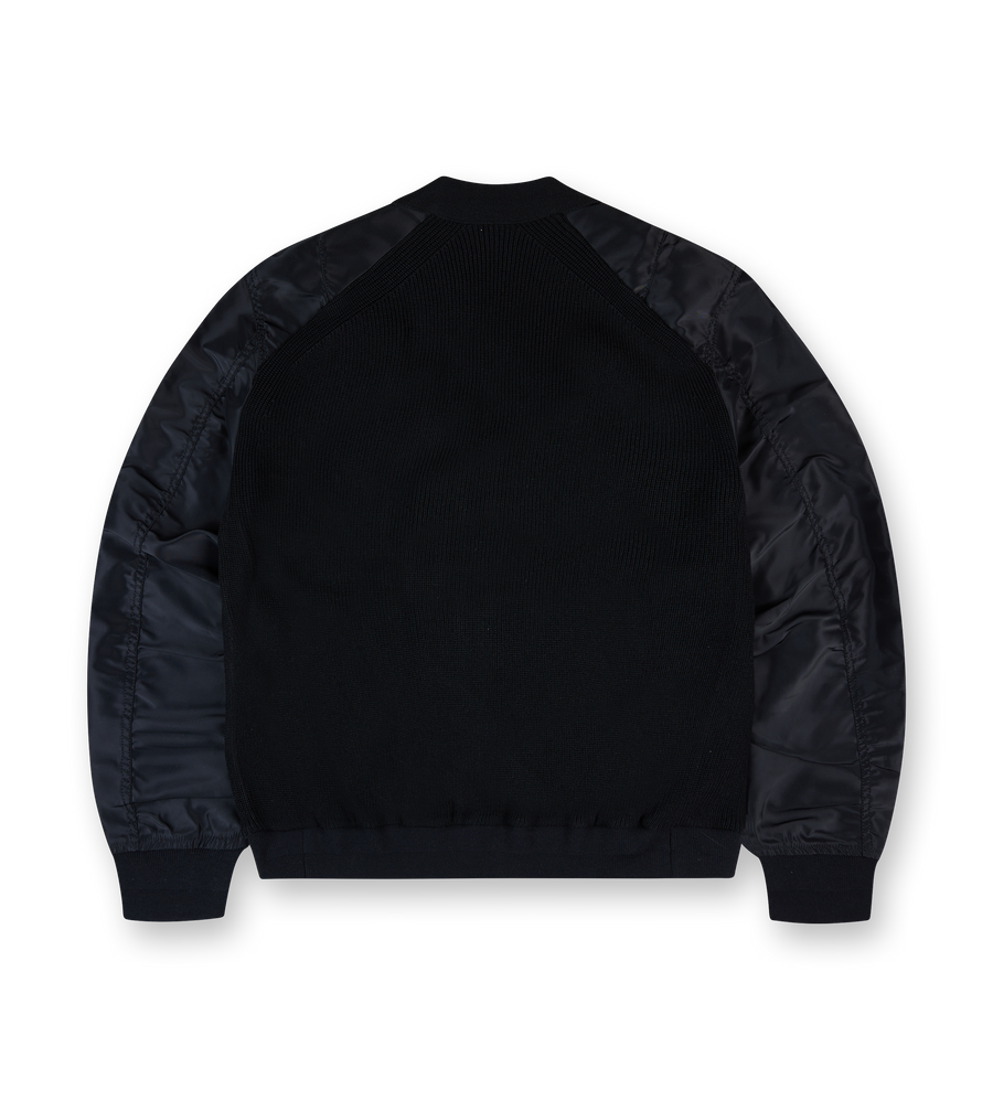 Nylon Twill x Knit Blouson Bomber Jacket Black