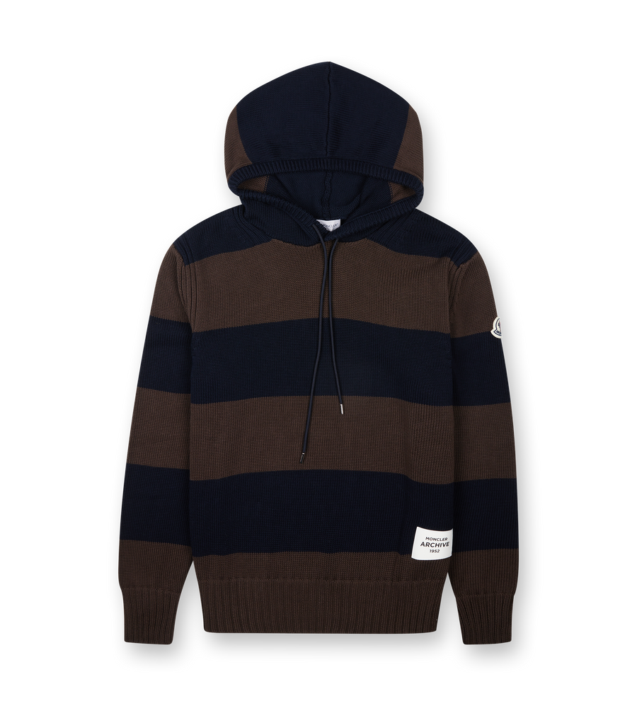 Striped Cotton Hoodie Brown Blue