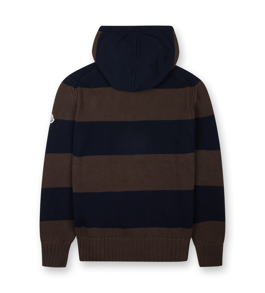 Striped Cotton Hoodie Brown Blue