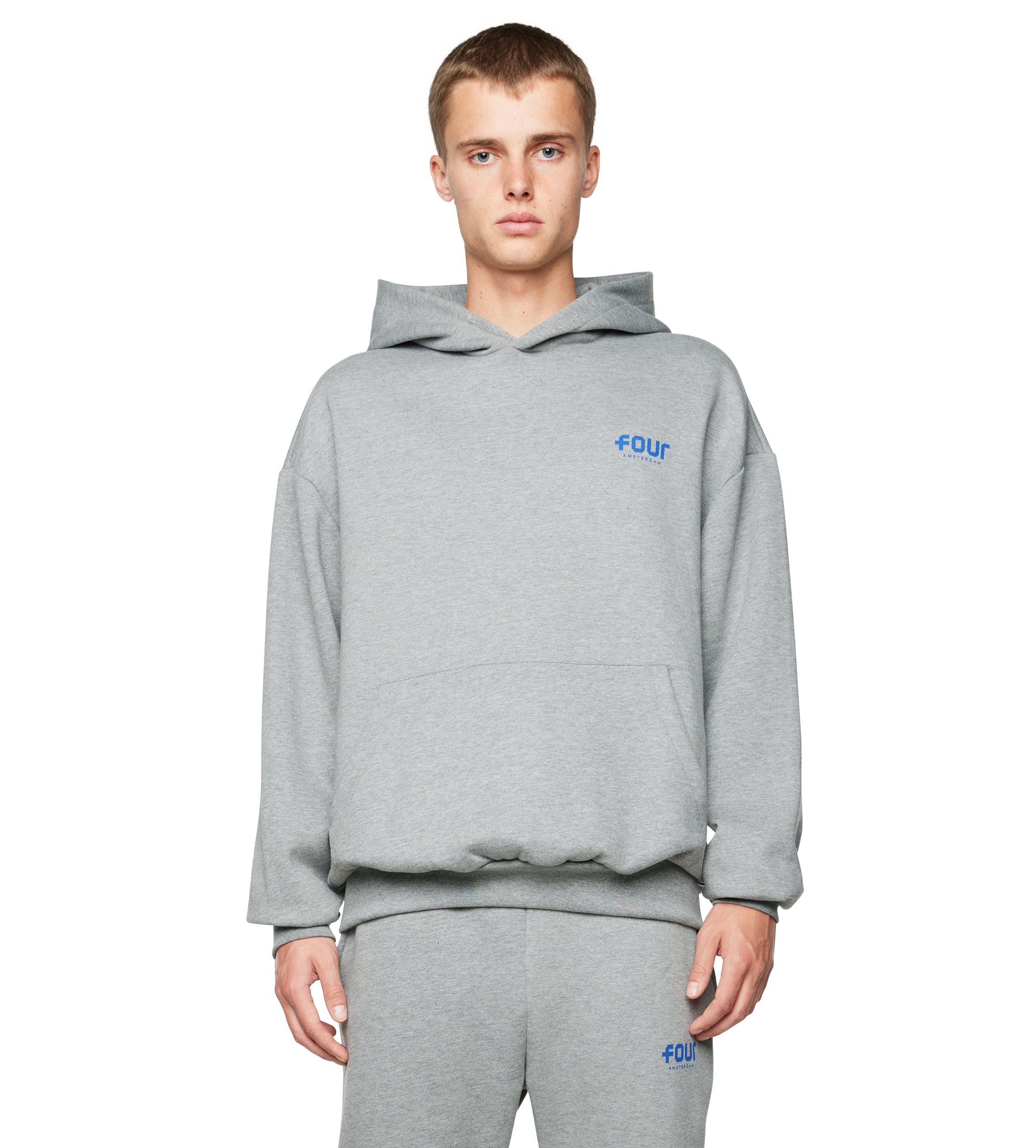 Blue Logo Hoodie Grey Melange