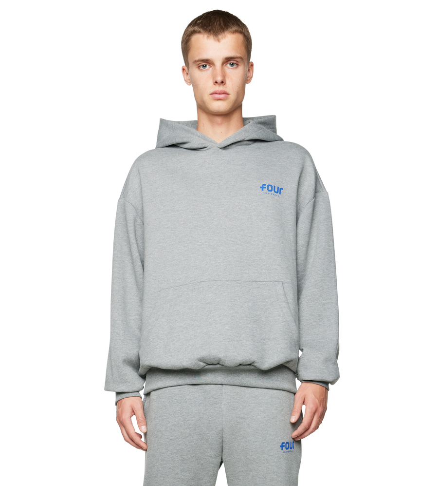 Blue Logo Hoodie Grey Melange