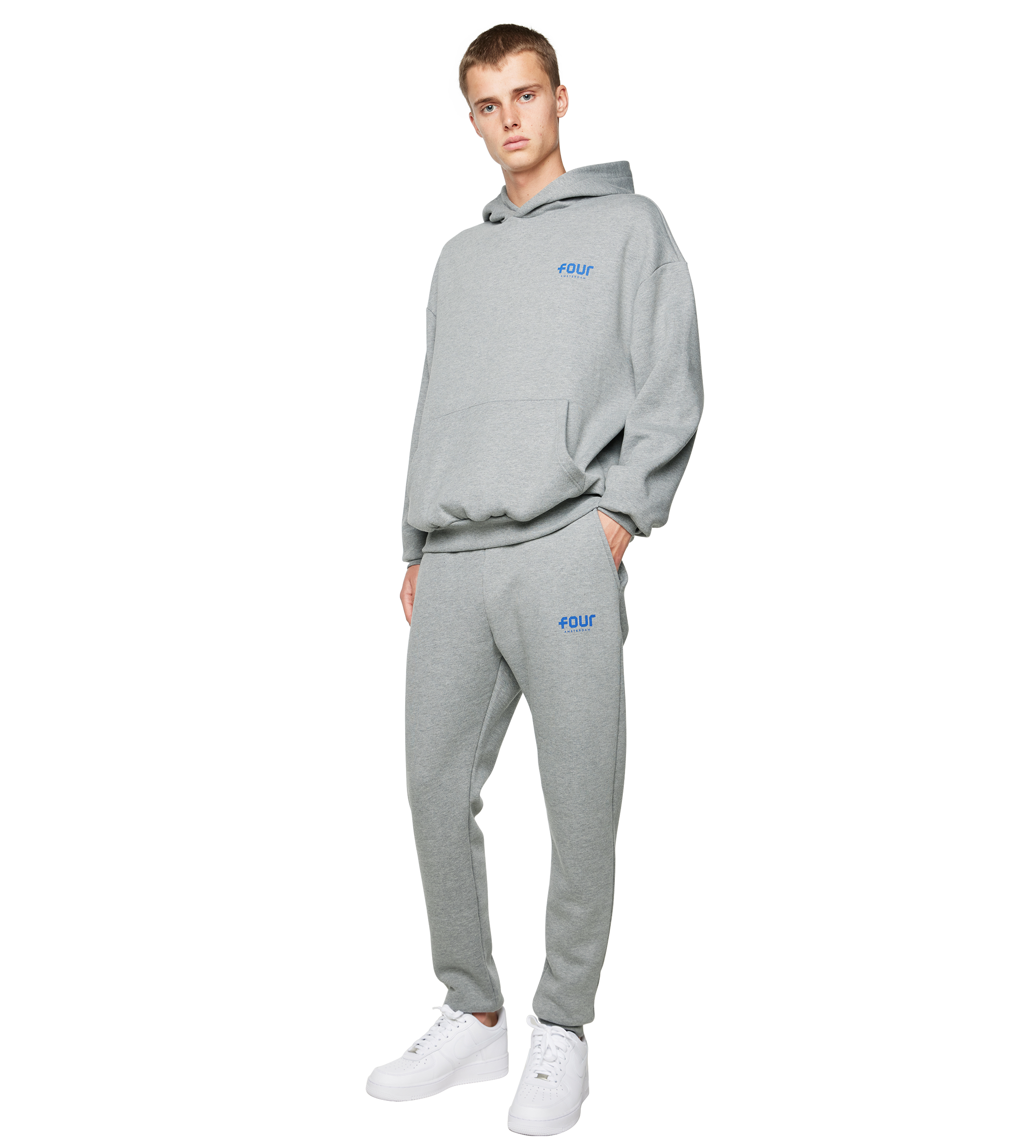 Blue Logo Hoodie Grey Melange