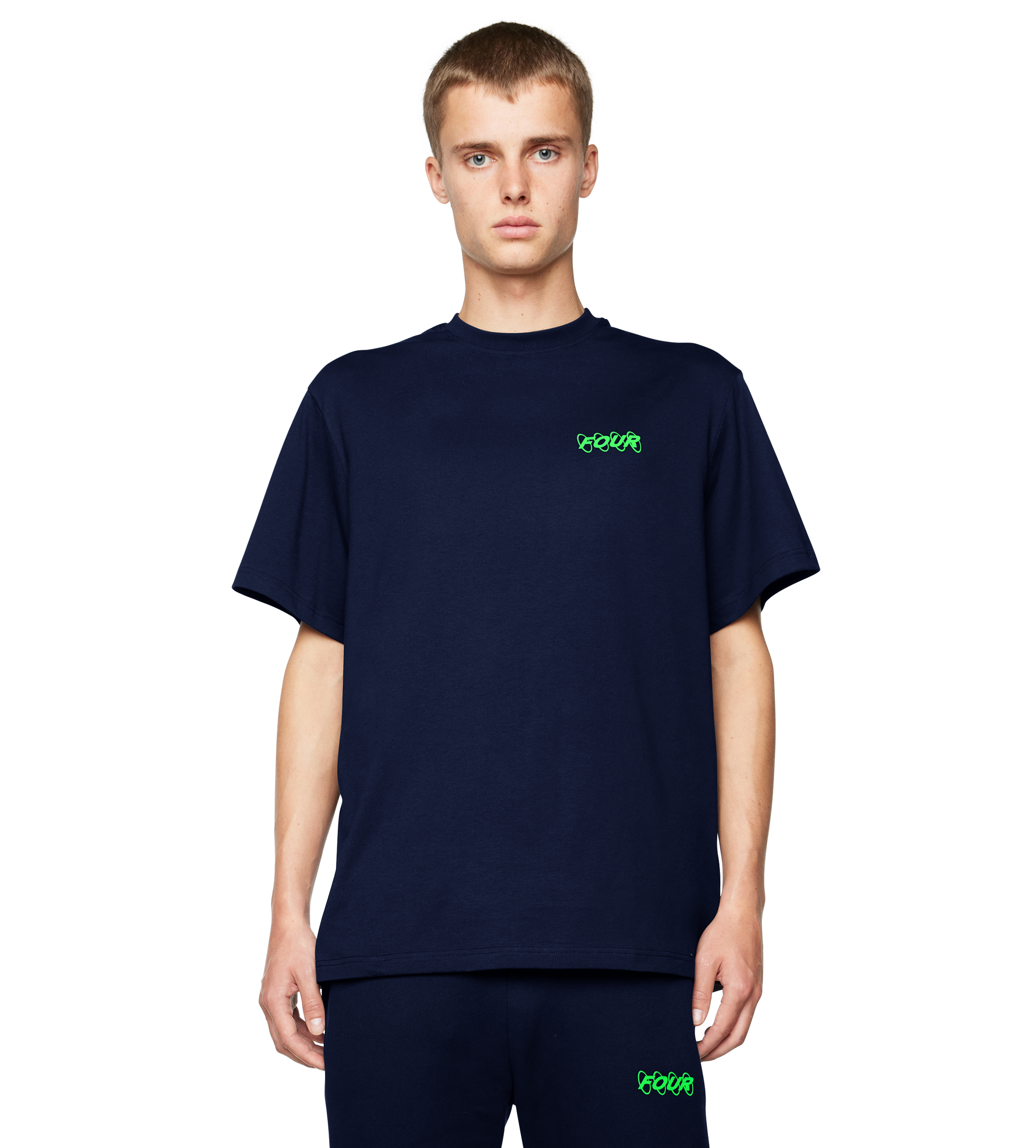 Neon Green Circles Logo T-shirt Marine Blue