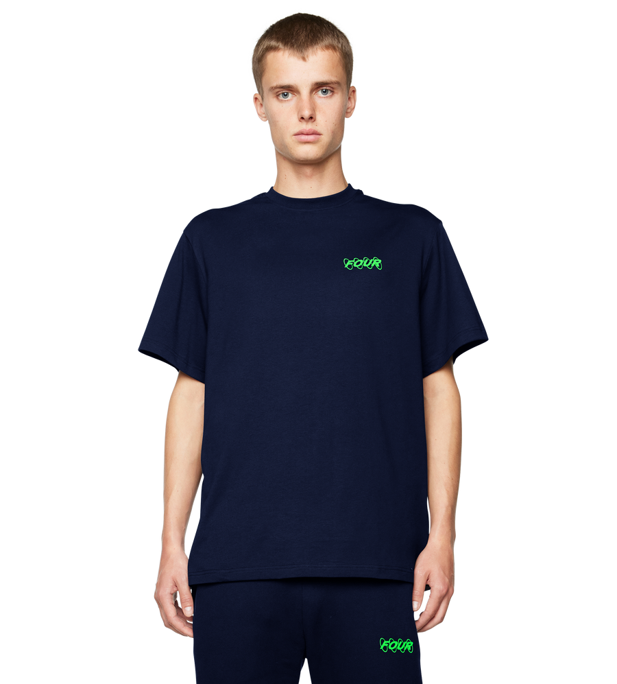 Neon Green Circles Logo T-shirt Marine Blue