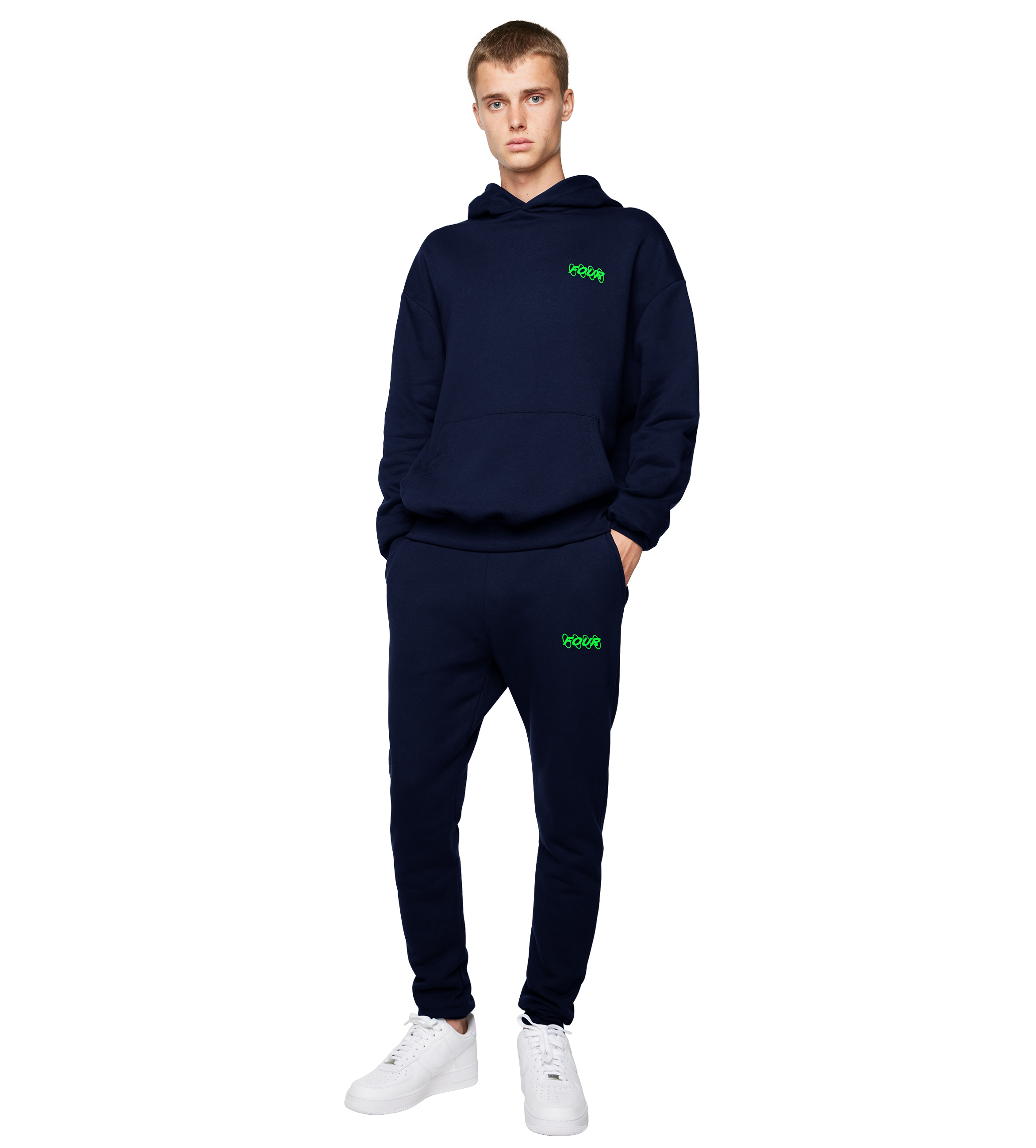 Neon Green Circles Logo Hoodie Marine Blue