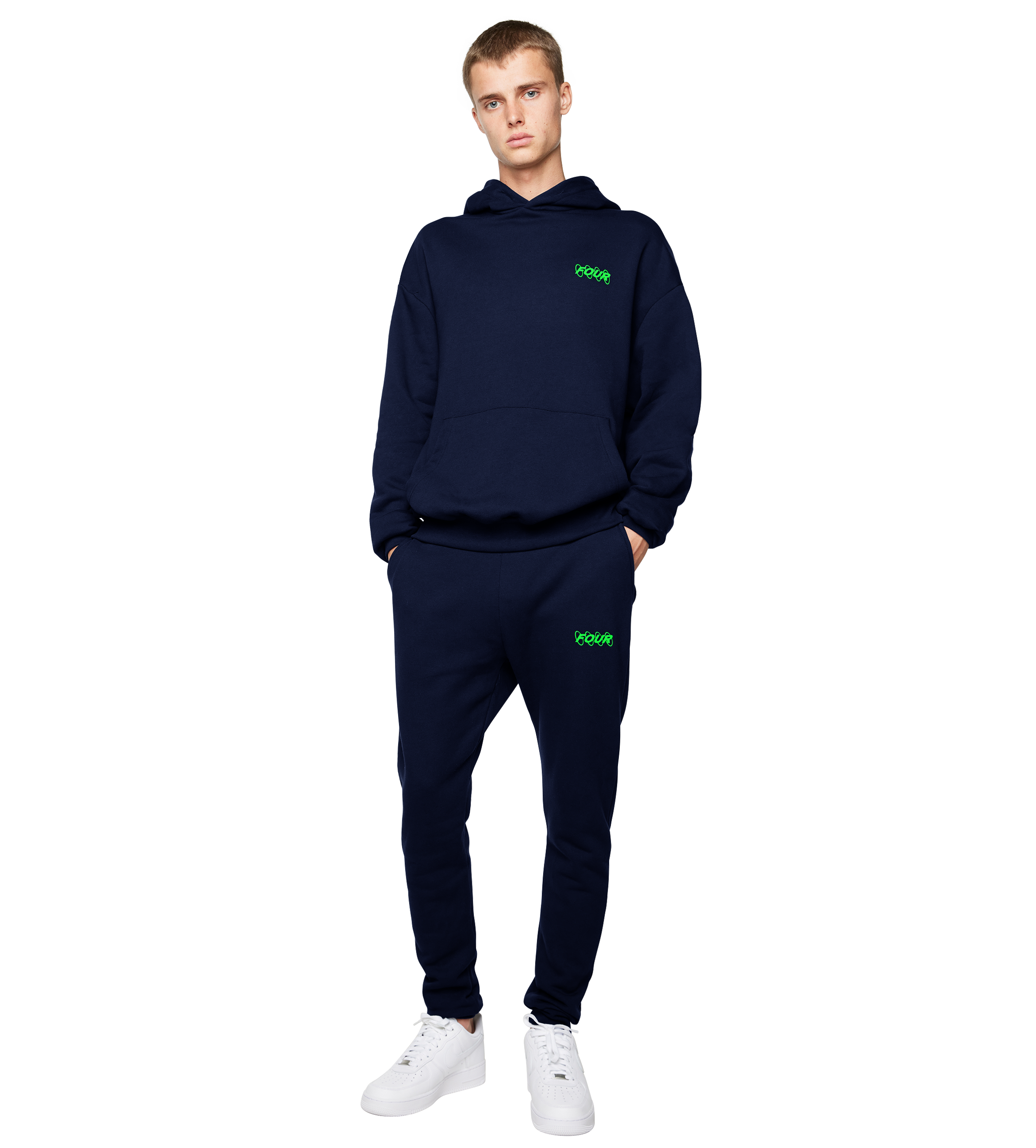 Neon Green Circles Logo Sweatpants Marine Blue