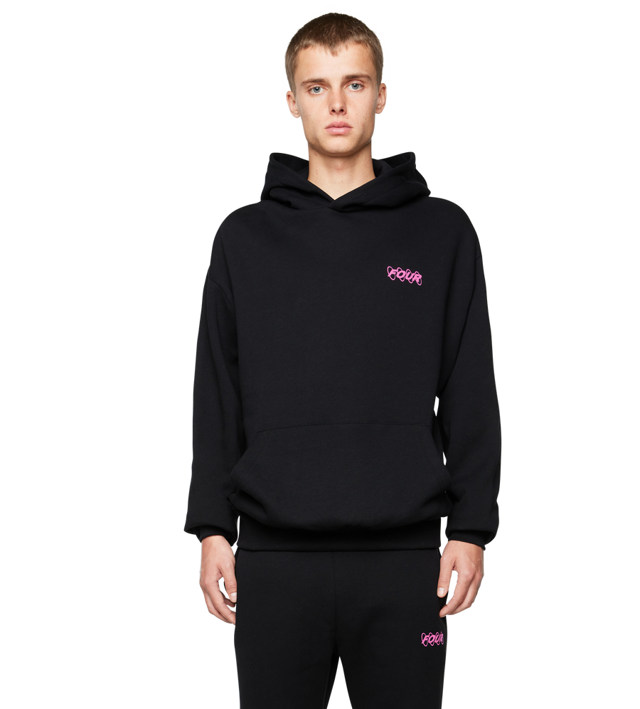 Pink Circles Logo Hoodie Black