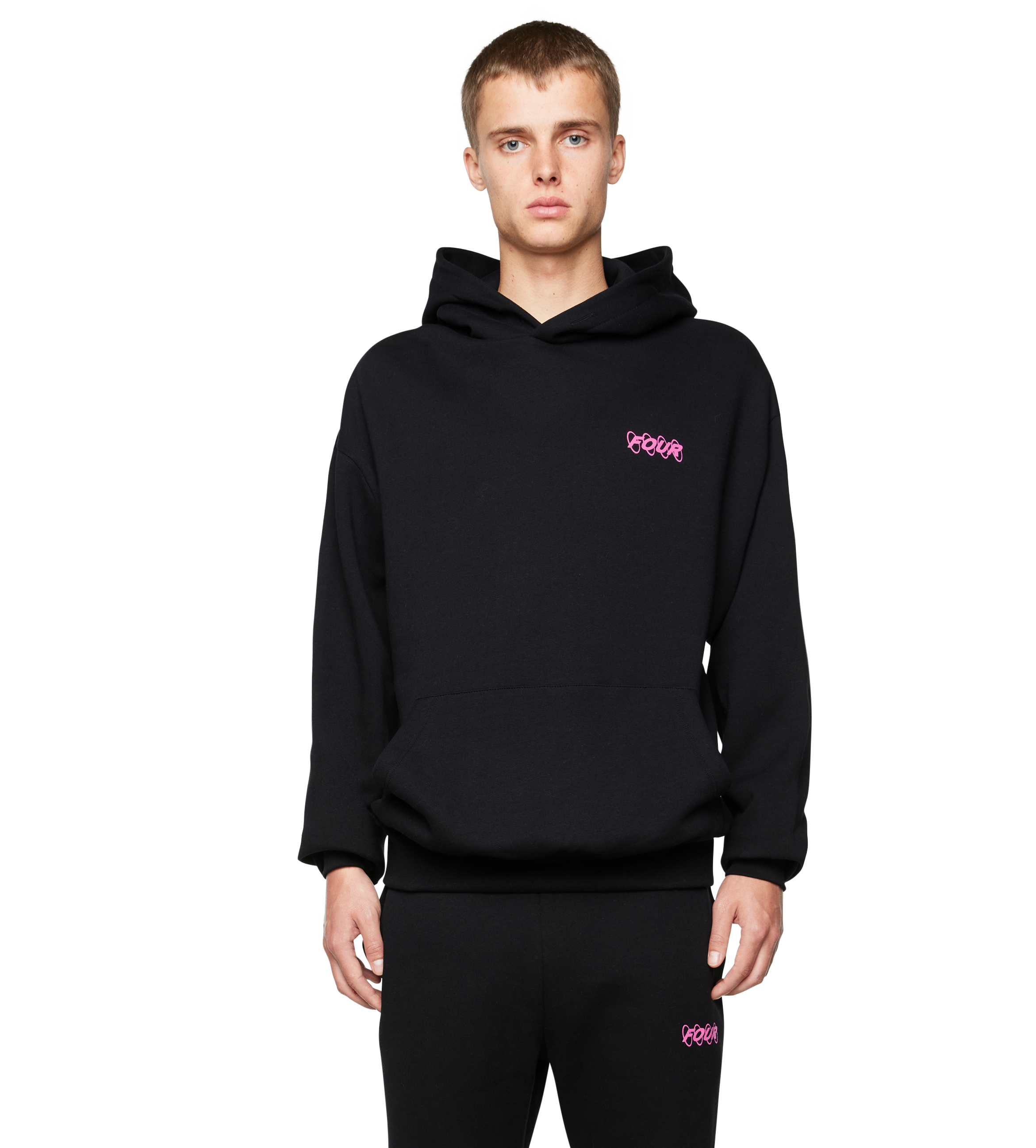 Pink Circles Logo Hoodie Black