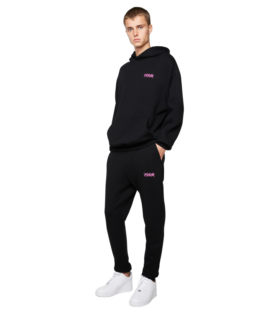 Pink Circles Logo Sweatpants Black