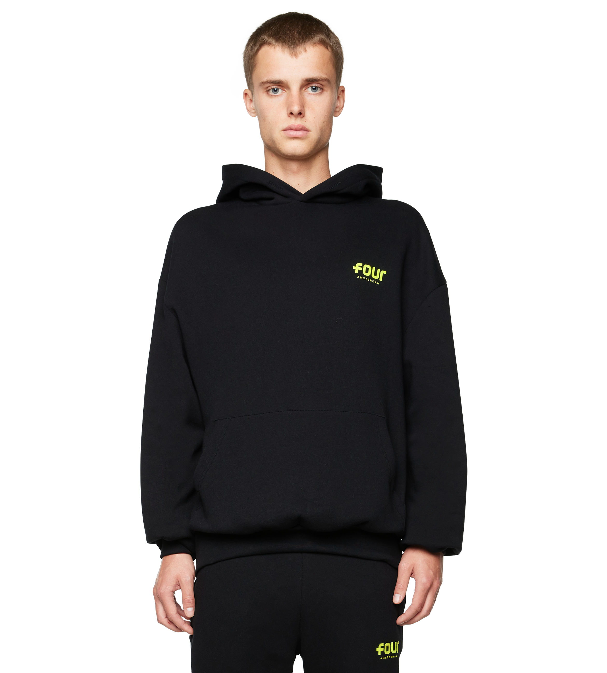 Neon Yellow Logo Hoodie Black