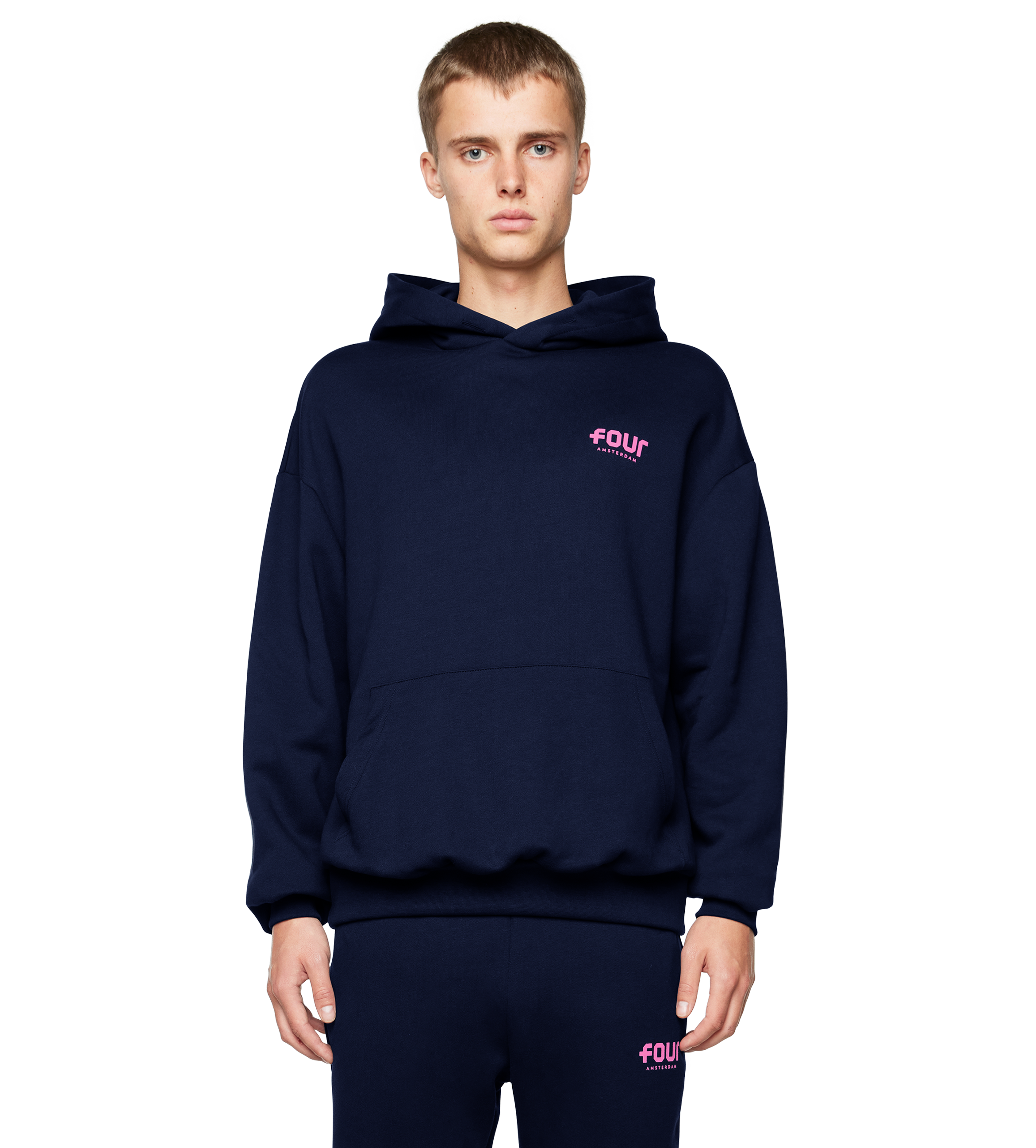 Pink Logo Hoodie Marine Blue