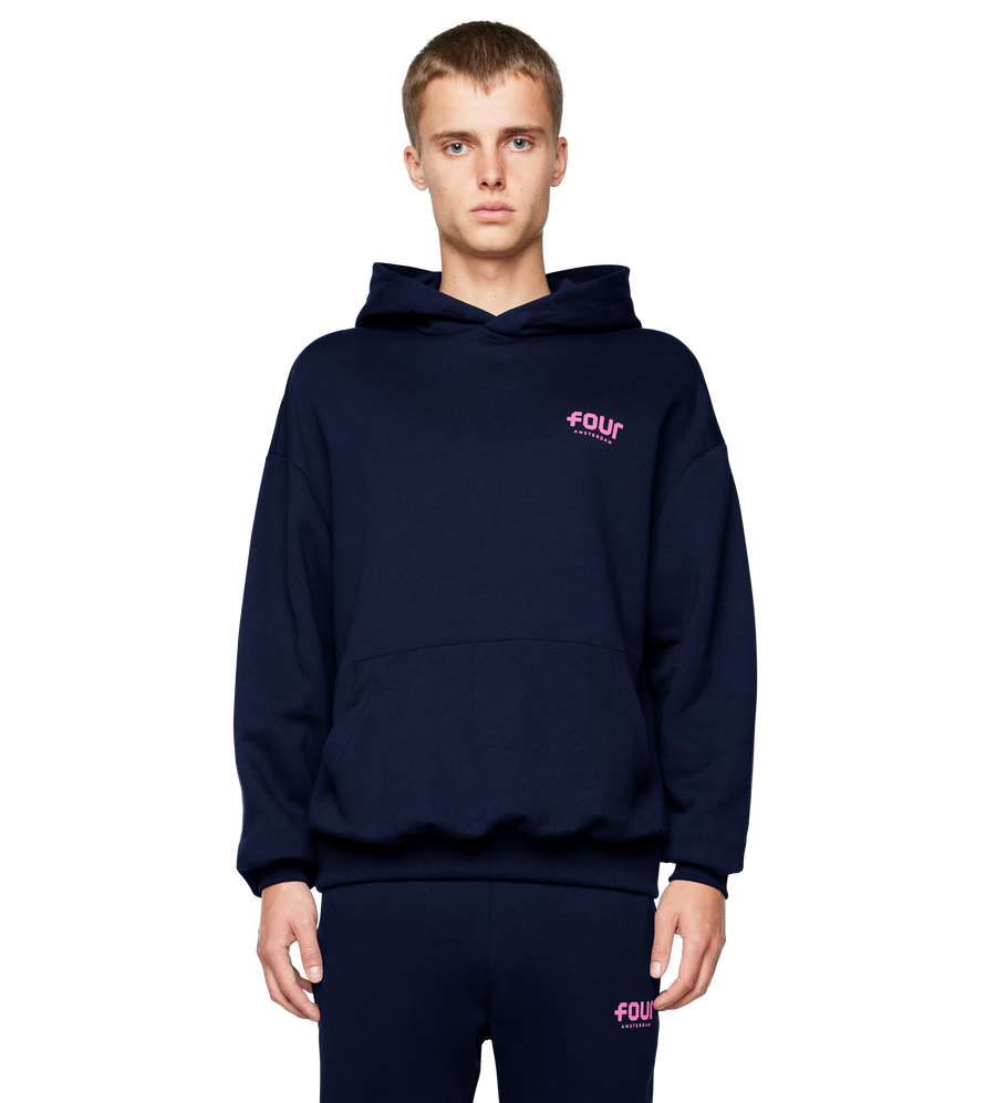 Pink Logo Hoodie Marine Blue