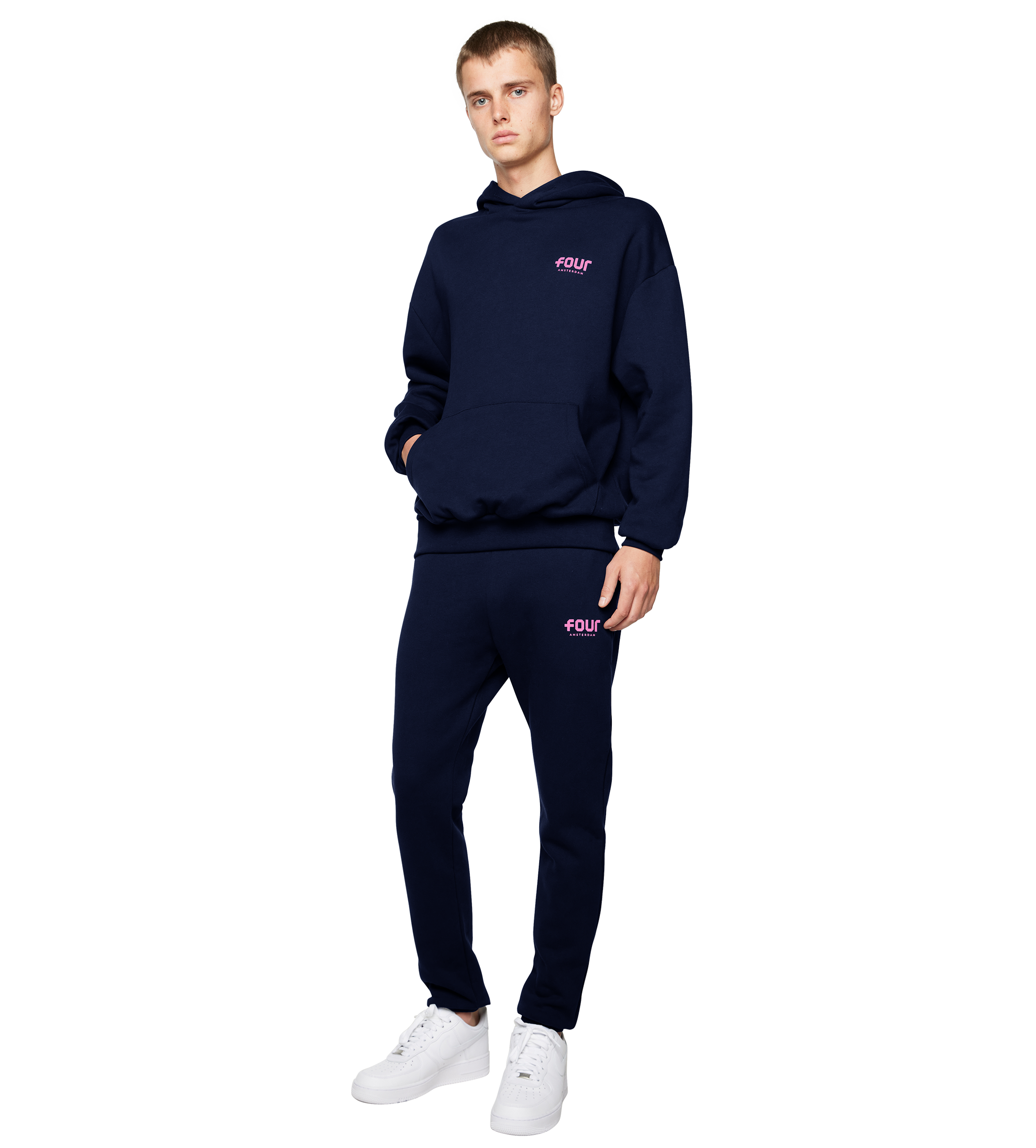 Pink Logo Hoodie Marine Blue