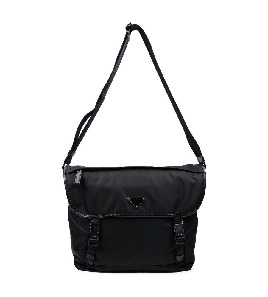 Re-Nylon and Saffiano Leather Shoulder Bag Black