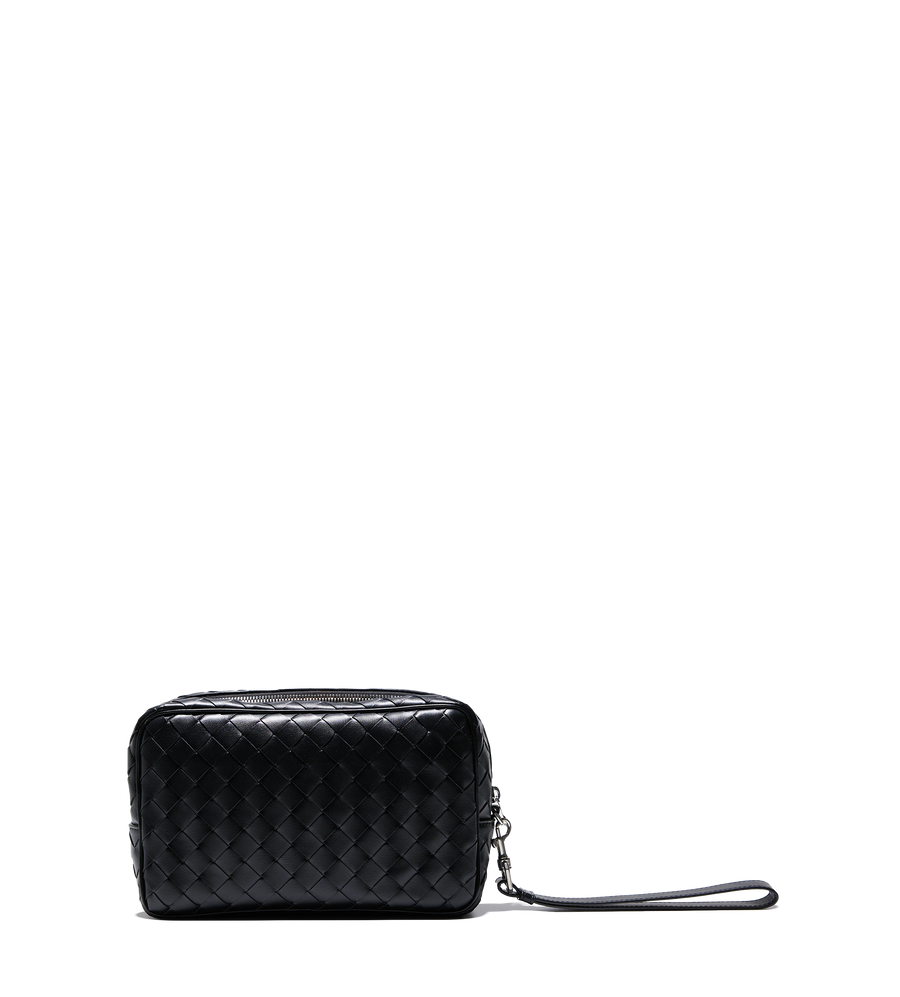 Intrecciato Wristlet Pouch Black Silver