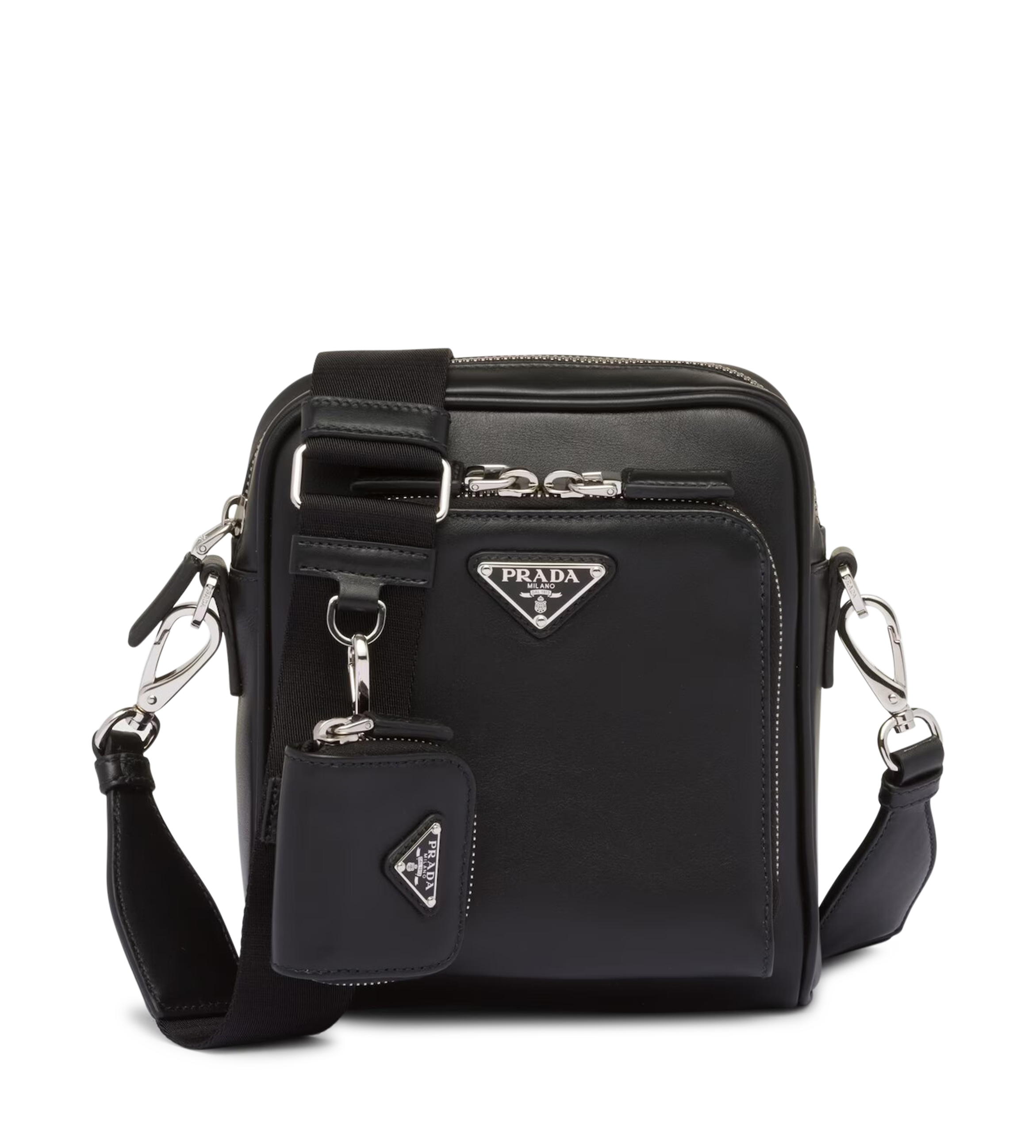 Leather Shoulder Bag With Pouch Black