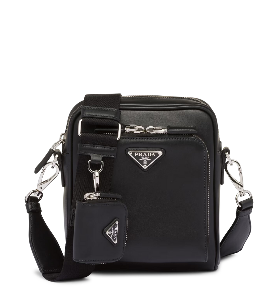 Leather Shoulder Bag With Pouch Black